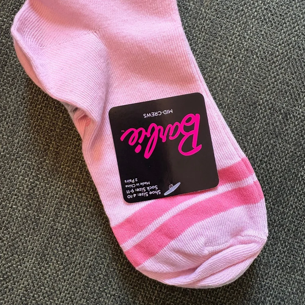 Barbie Mid-Crew Socks 2 Pair Set NWT Pink & Gray